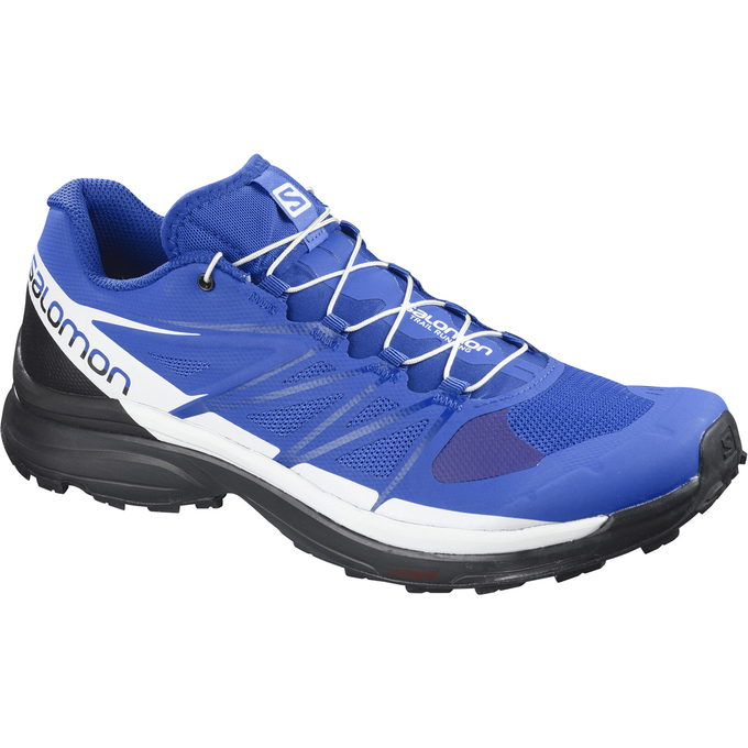 Salomon Singapore Mens Trail Running Shoes - WINGS PRO 3 Blue/White/Black | 56248-KNQP